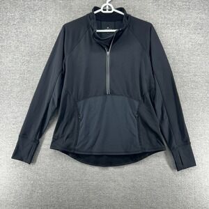 Athleta Tech Mesh 1/2 Zip Pullover Jacket Women Size Large Black Activewear